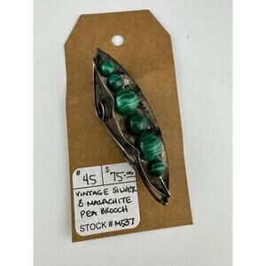 Vintage Silver & Malachite Peas in a Pod Brooch
